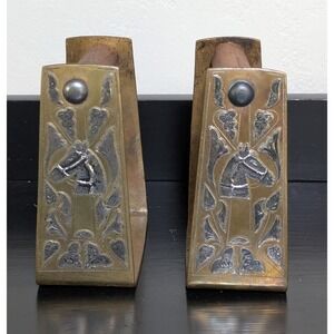 Antique Mexican Charro Stirrups Solid Brass with Silver Inlay and Hand Engraving